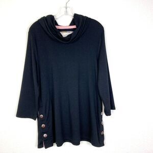 Cupio Women's Cowl Neck Shirt Size L-XL Black Button Accents Pink Trim Boho